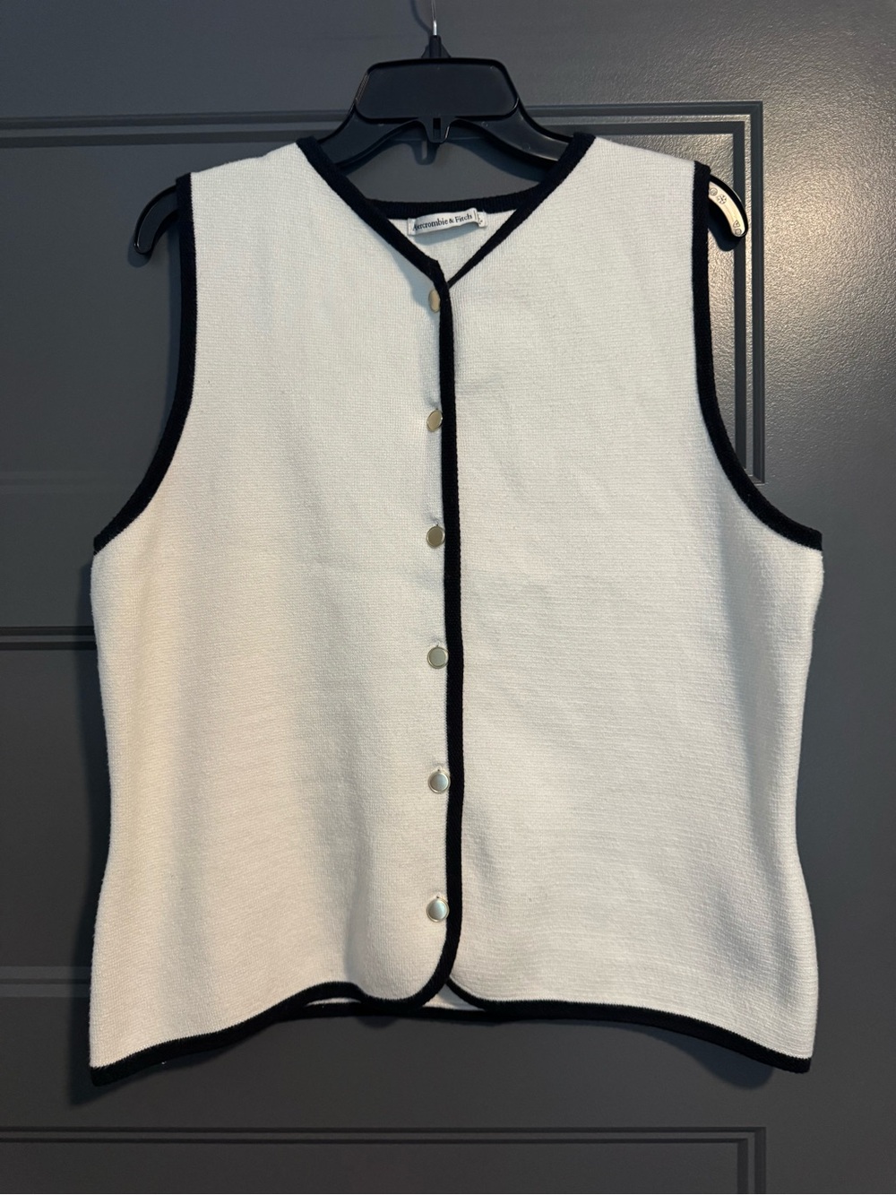 Abercrombie & Fitch White Sleeveless Button Front Top with Black Trim